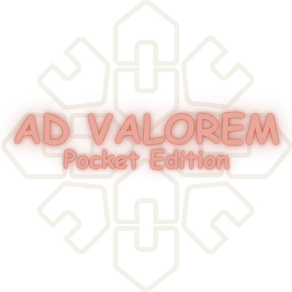 Ad Valorem logo: a diamond shaped background made of houses with the title Ad Valorem Pocket Edition in front